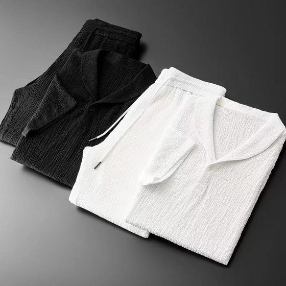 Summer New Trendy suit Men's Thin Korean-style Short-sleeved Trousers Fashionable Casual Light Luxury All-match Sports suit