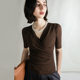 Summer New Mid-sleeve Mesh Top Stylized Inner Base Shirt Stretch Large Size Cross V-neck Small Shirt