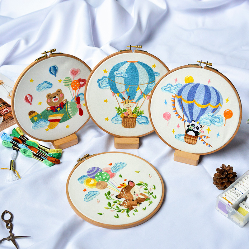 Cherish Amazon cross-border children's embroidery diy material bag cartoon animal production Su embroidery fabric decorative hanging painting