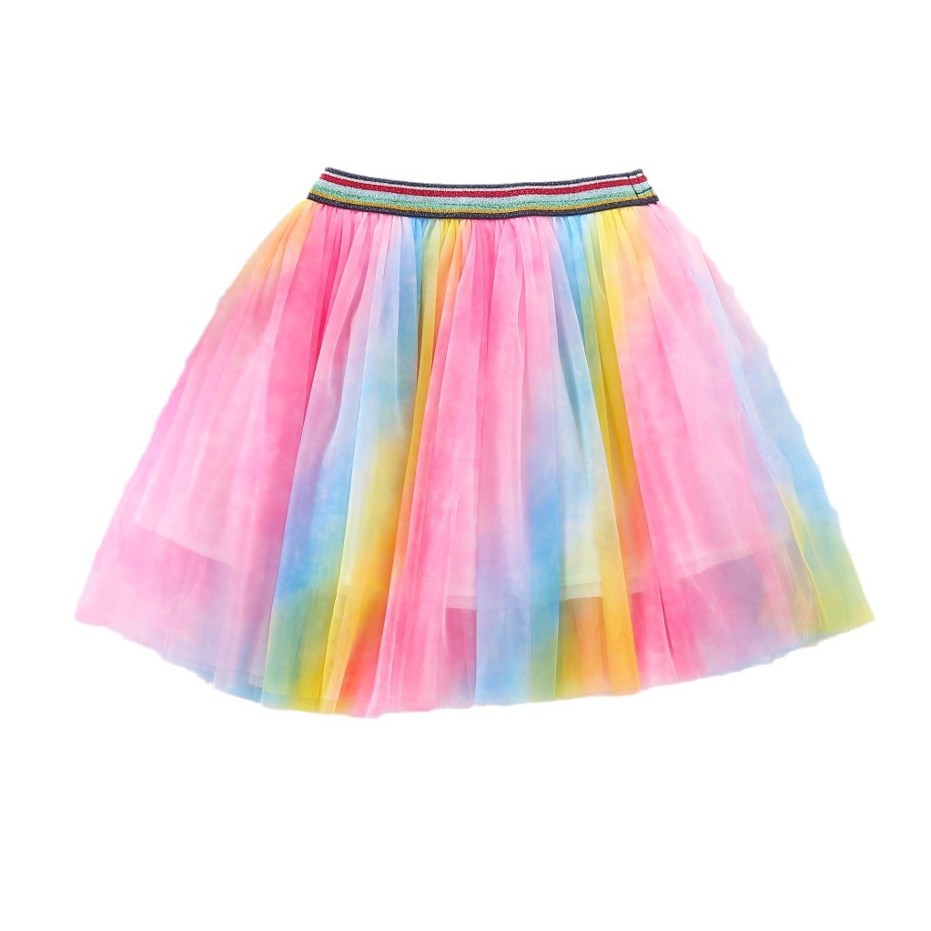 New Children's Skirt Children's Rainbow Skirt All-match Mesh Puff Skirt Birthday Princess Skirt Show Dance Skirt Waist Skirt