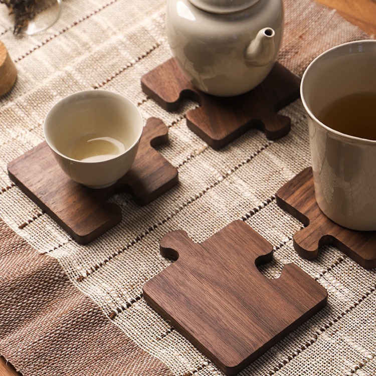 Simple Creative Solid Wood Tea Mat Beech Black Walnut Wooden Insulation Mat Wine Cup Office Coffee Anti-scalding Coaster