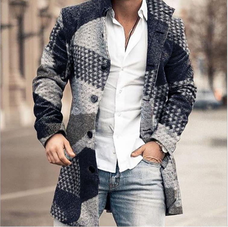Woolen printed men's coat 2022 new foreign trade wish coat European station Amazon windbreaker AliExpress wholesale
