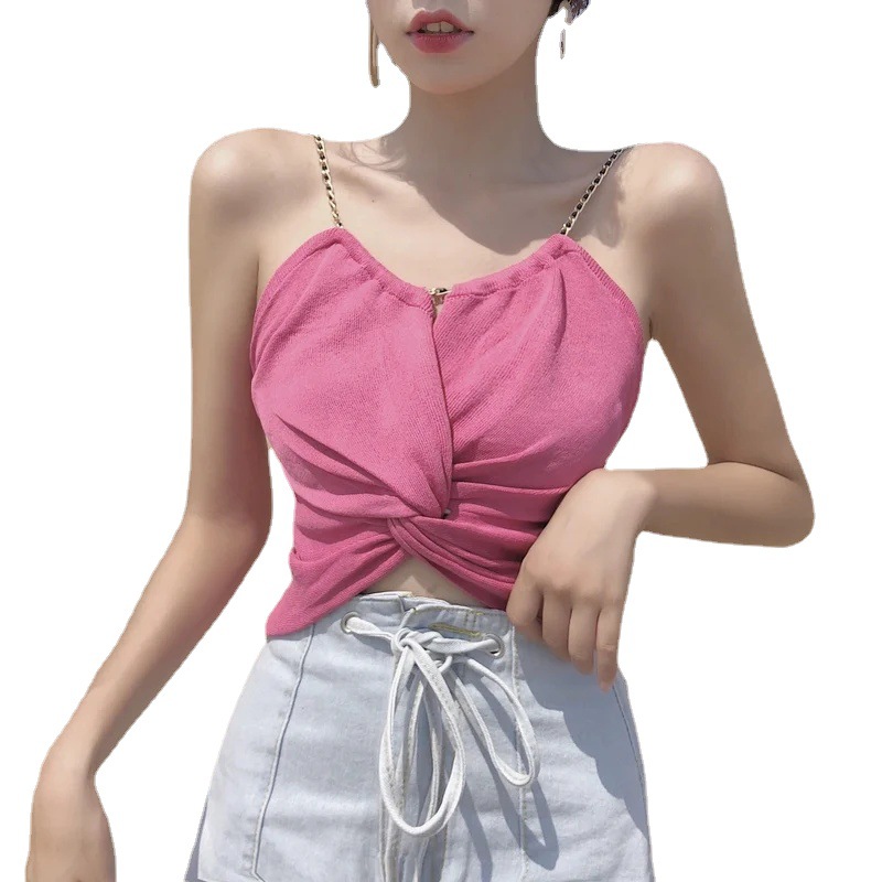 New style beautiful backless shoulder women summer short solid color versatile sexy navel exposed outer wear chest wrapped chic camisole hot girl