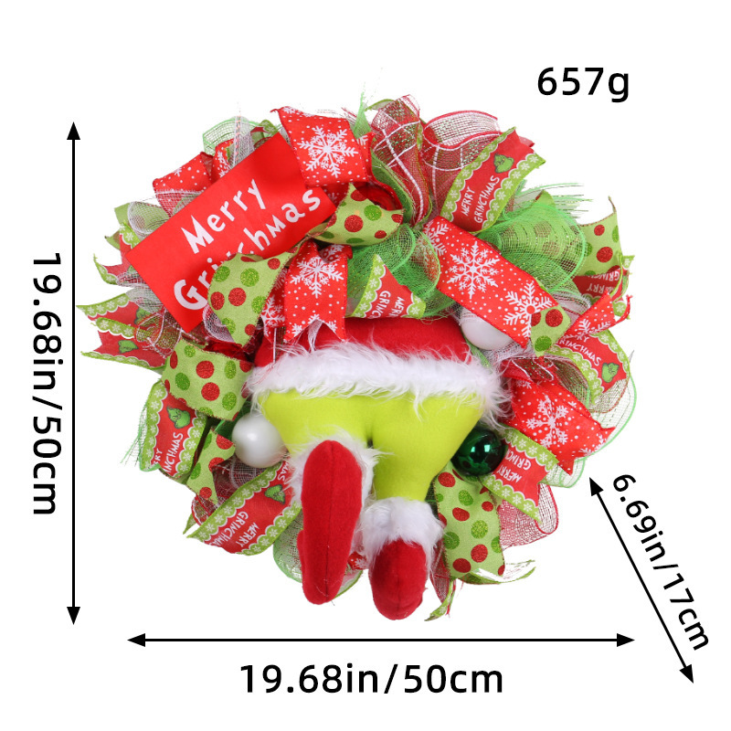 Amazon hot sale Grinch leg Garland door hanging 2023 Jingchen new Christmas decorations green fur monster ornaments