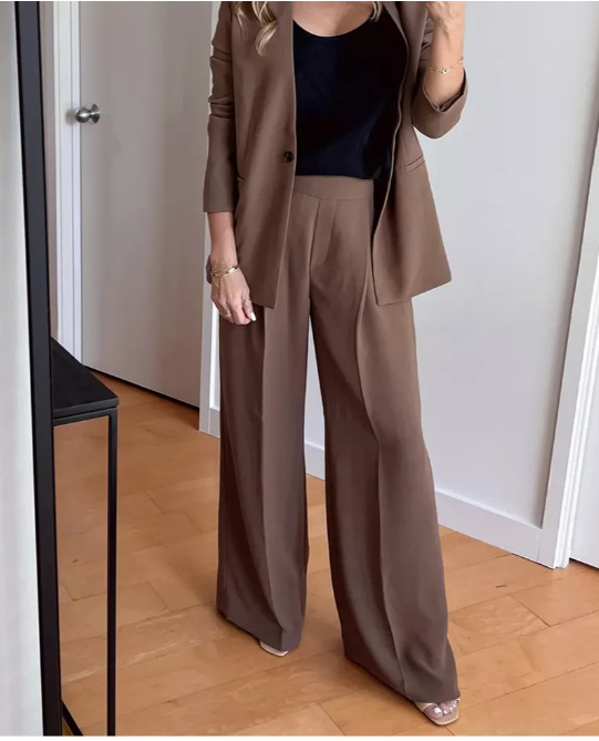 European and American new pure color simple casual wide long pants