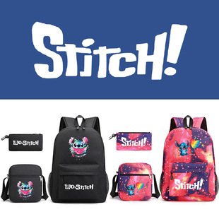 Stitch three-piece schoolbag male and female students campus cartoon printed backpack outdoor travel large capacity bag
