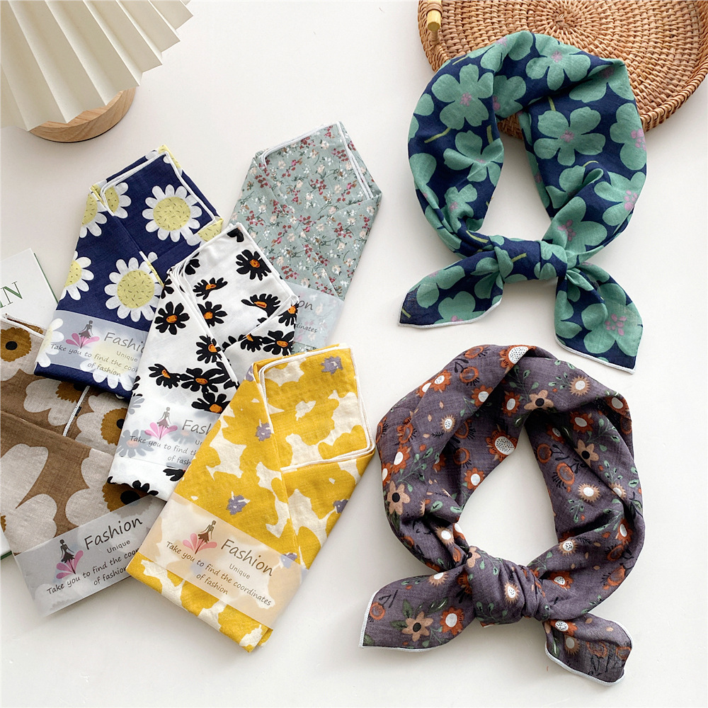 55 Silk Scarf Hair Belt Cotton and Linen Small Square Scarf Women's Korean Literary All-match Fashion Spring and Autumn New Elegant Scarf