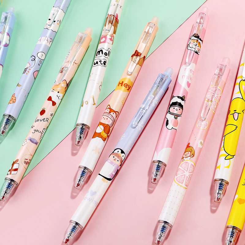 Cartoon Press Erasable Refill 0.5 Crystal Blue Color Friction Easy Erasable Hot Erasable Magic Erasable Student Bullet Gel Pen