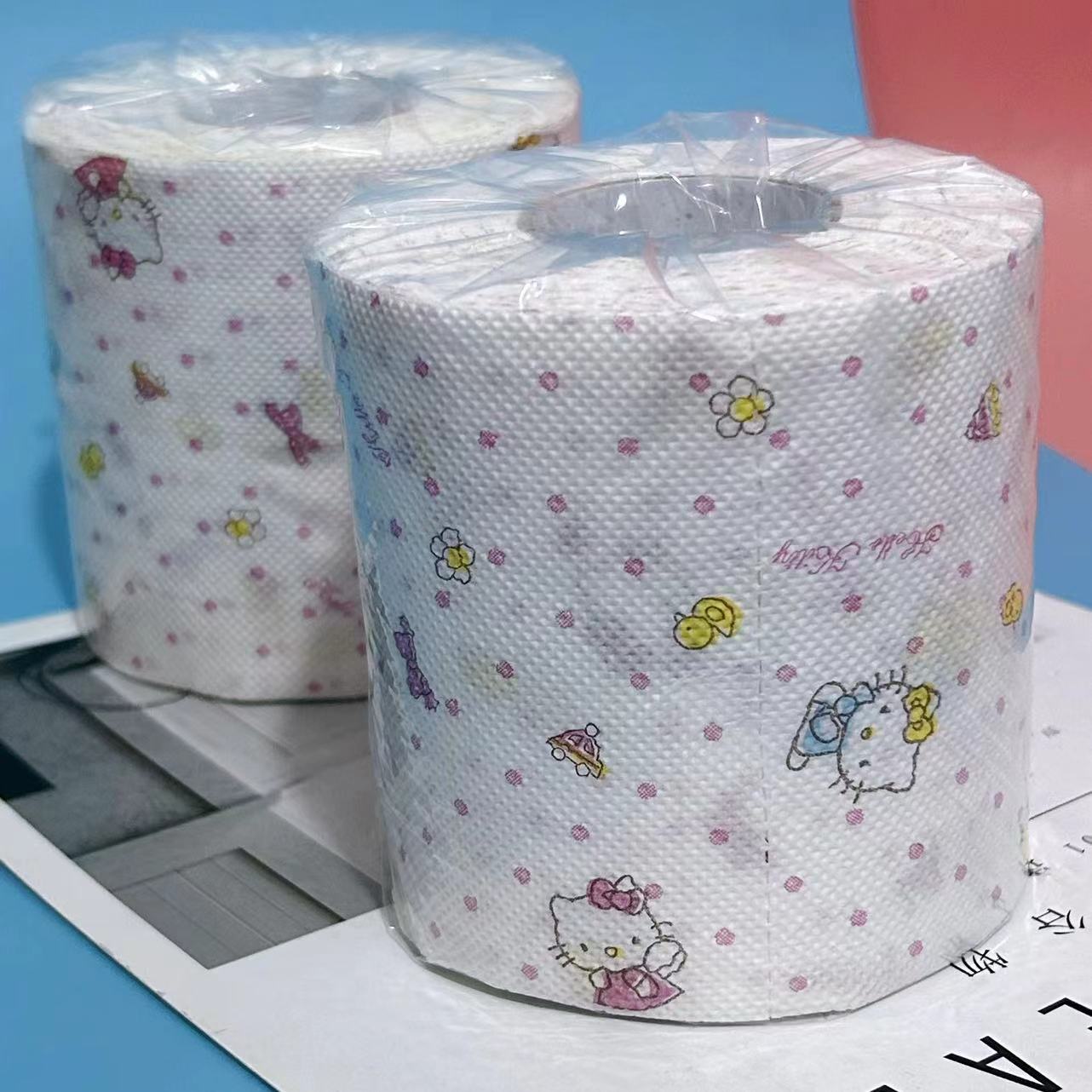 Printed Roll Paper KT Cat Cartoon Printed Paper Towel Student Toilet Paper Toilet Paper with Core Roll Paper Household Roll Paper Face Paper