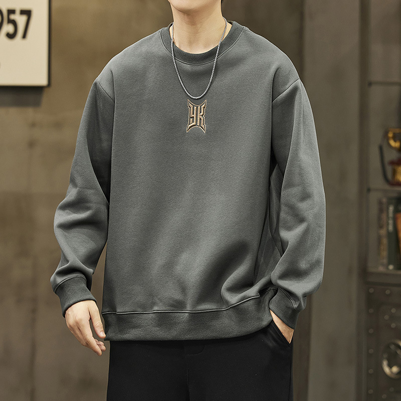 Heavy round neck sweater men's spring and autumn oversize American fashion brand loose long sleeve T-shirt student coat clothes