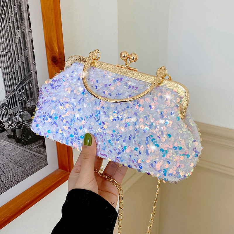 2022 New All-match Metal Handheld Sequin Small Bag Women's Shiny Shoulder Bag Fashionable Texted Crossbody Small Square Bag