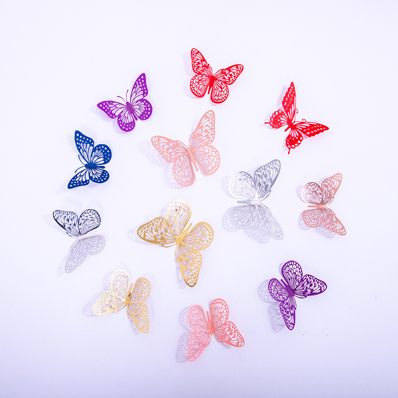 Hollow 3D Butterfly Decorative Wall Stickers Hollow Butterfly Children's Stickers Home Living Room Festive Three-dimensional Butterfly Decorations