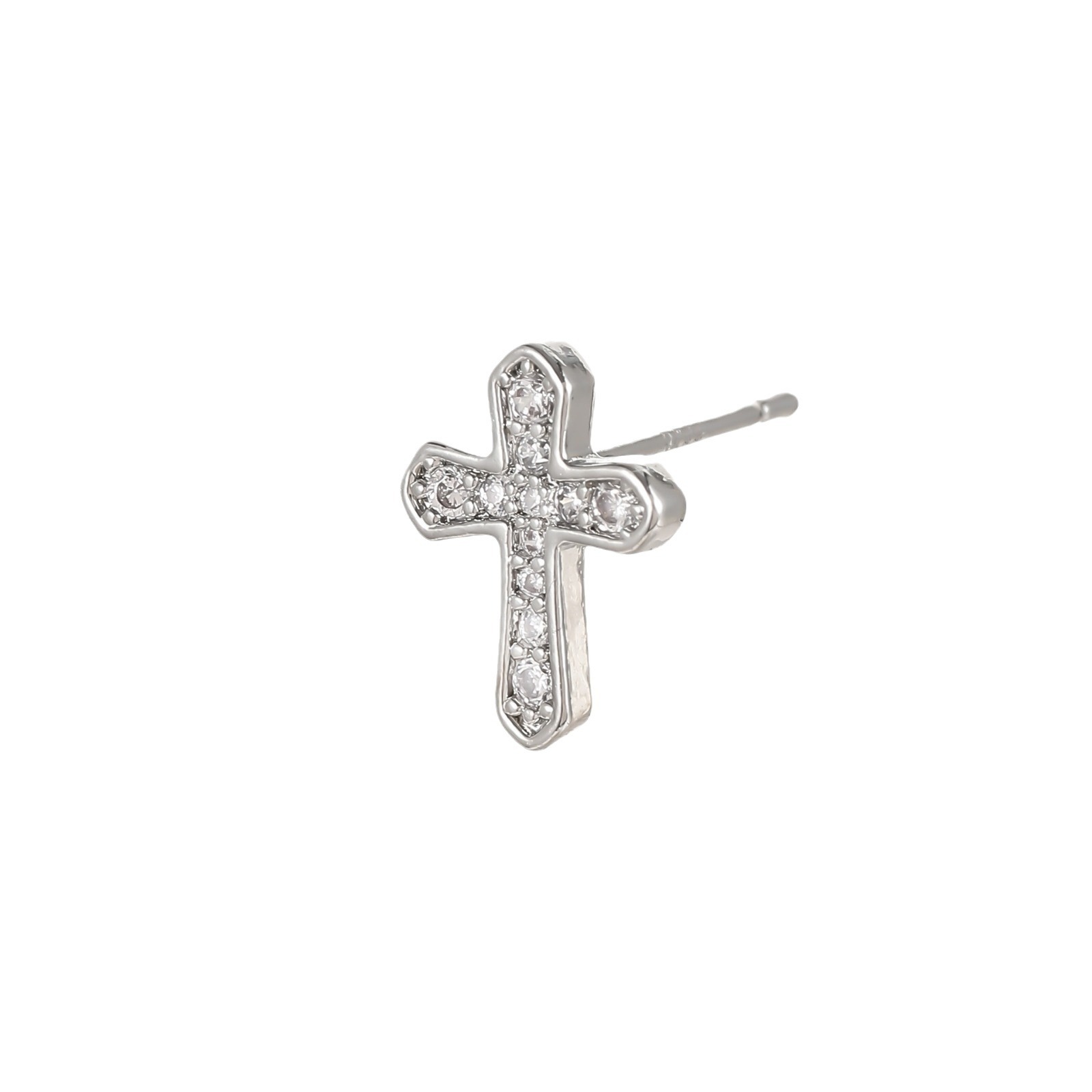 Diamond-encrusted cross earrings men's high-grade Ruffian handsome sterling silver men's earrings trendy men's American-style single men's earrings women
