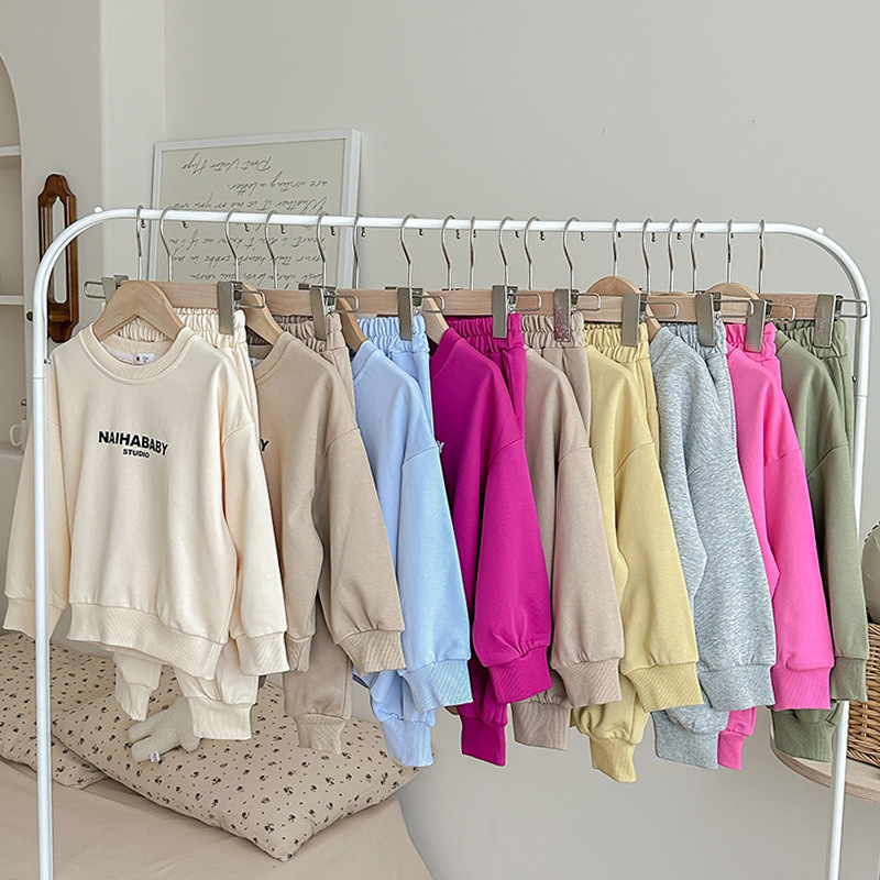 INS autumn 2024 new Korean version of children's clothing cotton letters color boys and girls sweater pants set