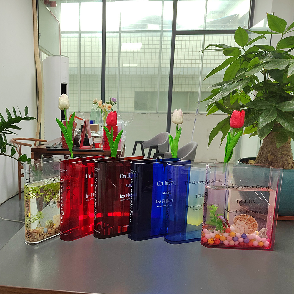 Explosive INS style modern transparent gradient acrylic book-shaped vase hydroponic flower ornaments acrylic vase