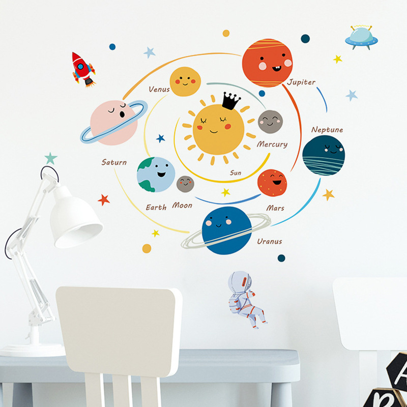 Cartoon Hand-painted Solar System Wall Stickers Kindergarten Children's Room Study Decorative Layout Wall Stickers Removable FX-C48