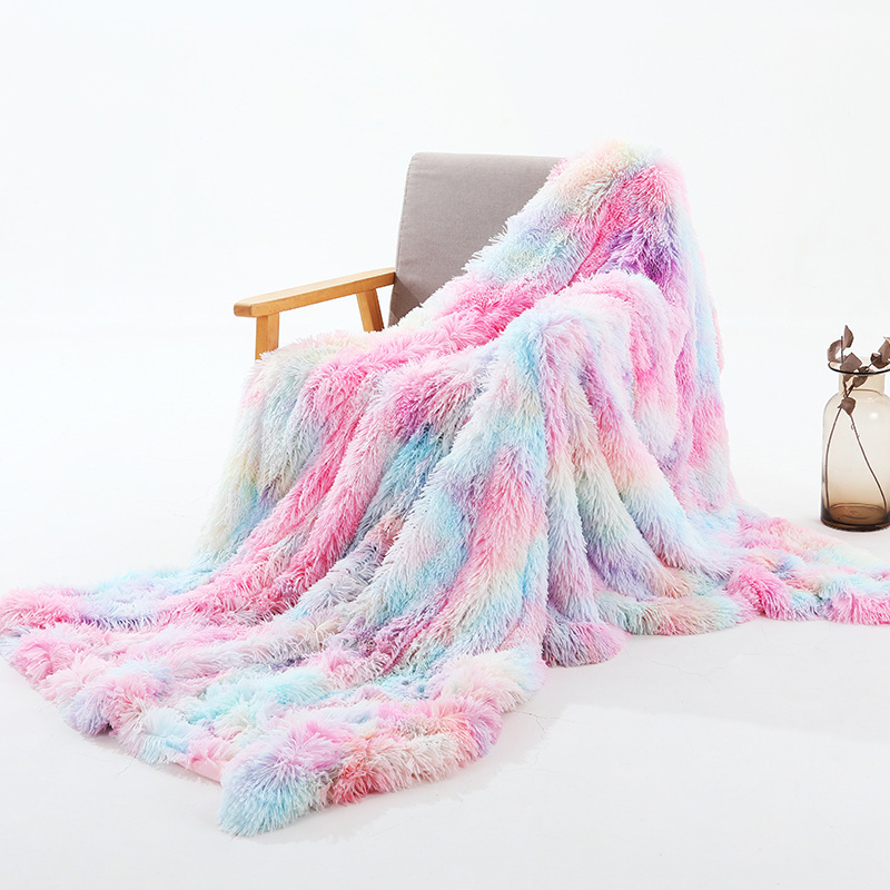 Amazon wish independent station tie-dyed plush blanket winter double-layer gift blanket cross-border sofa rainbow blanket