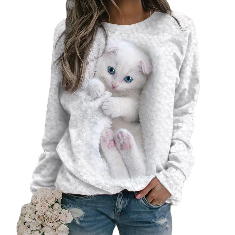 Amazon ebay AliExpress wish explosions 2023 spring and summer animal loose printing long sleeve round neck sweater top