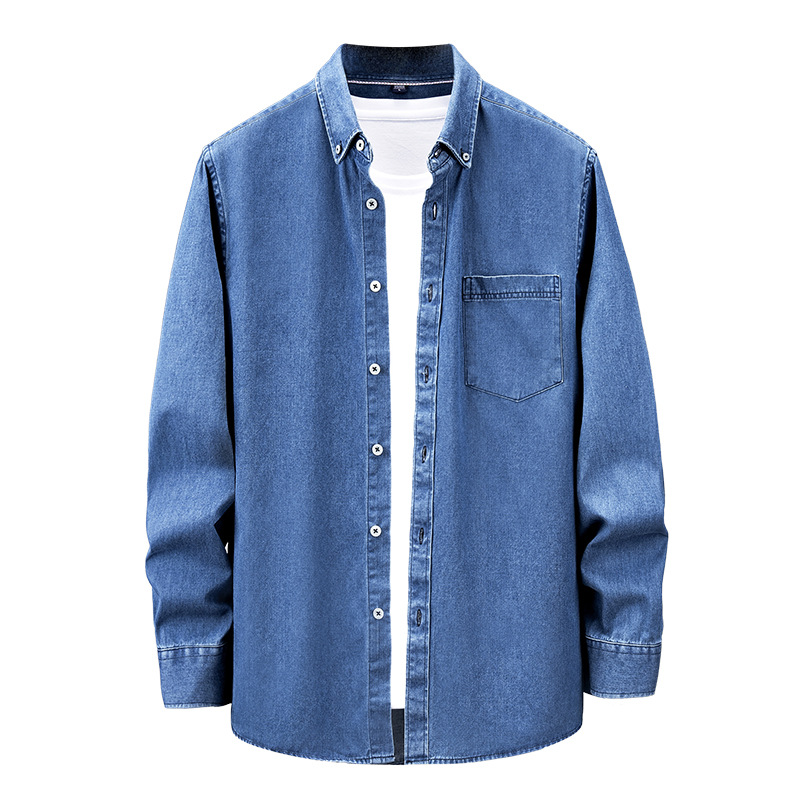 Sand Wash Denim Cotton Lapel Shirt Men's Long Sleeve Spring Autumn and Winter Men's Casual Retro Shirt Inner Top