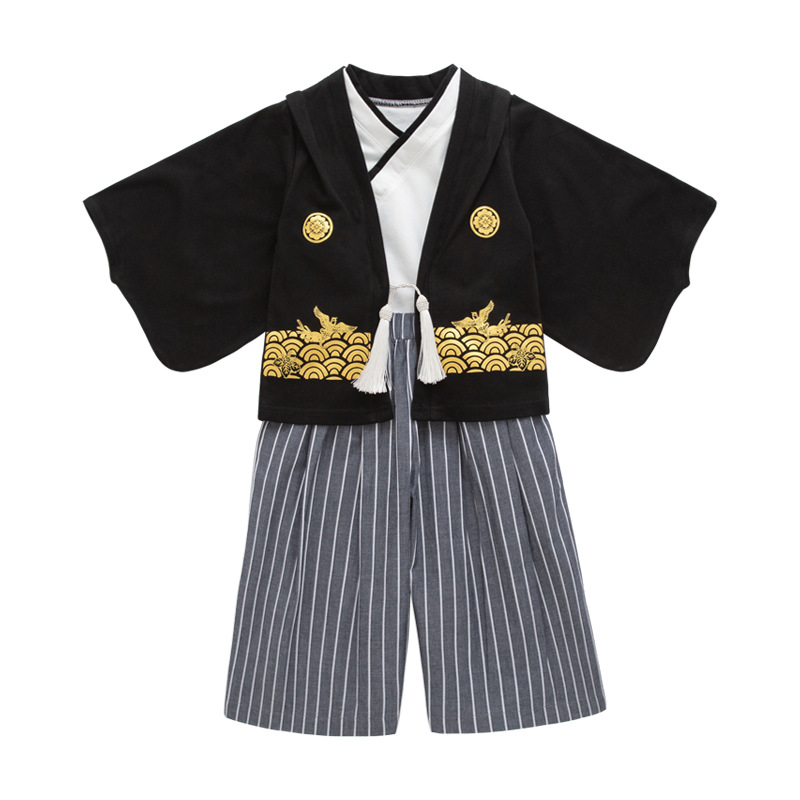 Children's Kimono Japanese-style Kimono Wedding Graduation Ceremony Cherry Blossom Festival Red Leaf Festival Boy's Kimono suit 3-piece Set