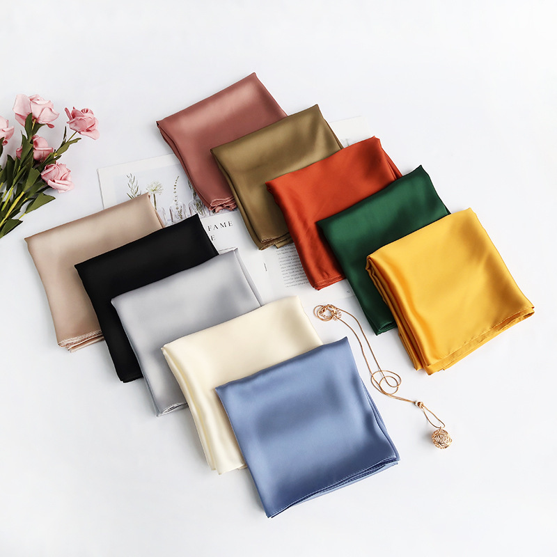 Solid Color 70 Small Square Scarf Women's Plain Color Simple All-match Spring and Summer Professional Bank Stewardess Small Scarf Hot Selling