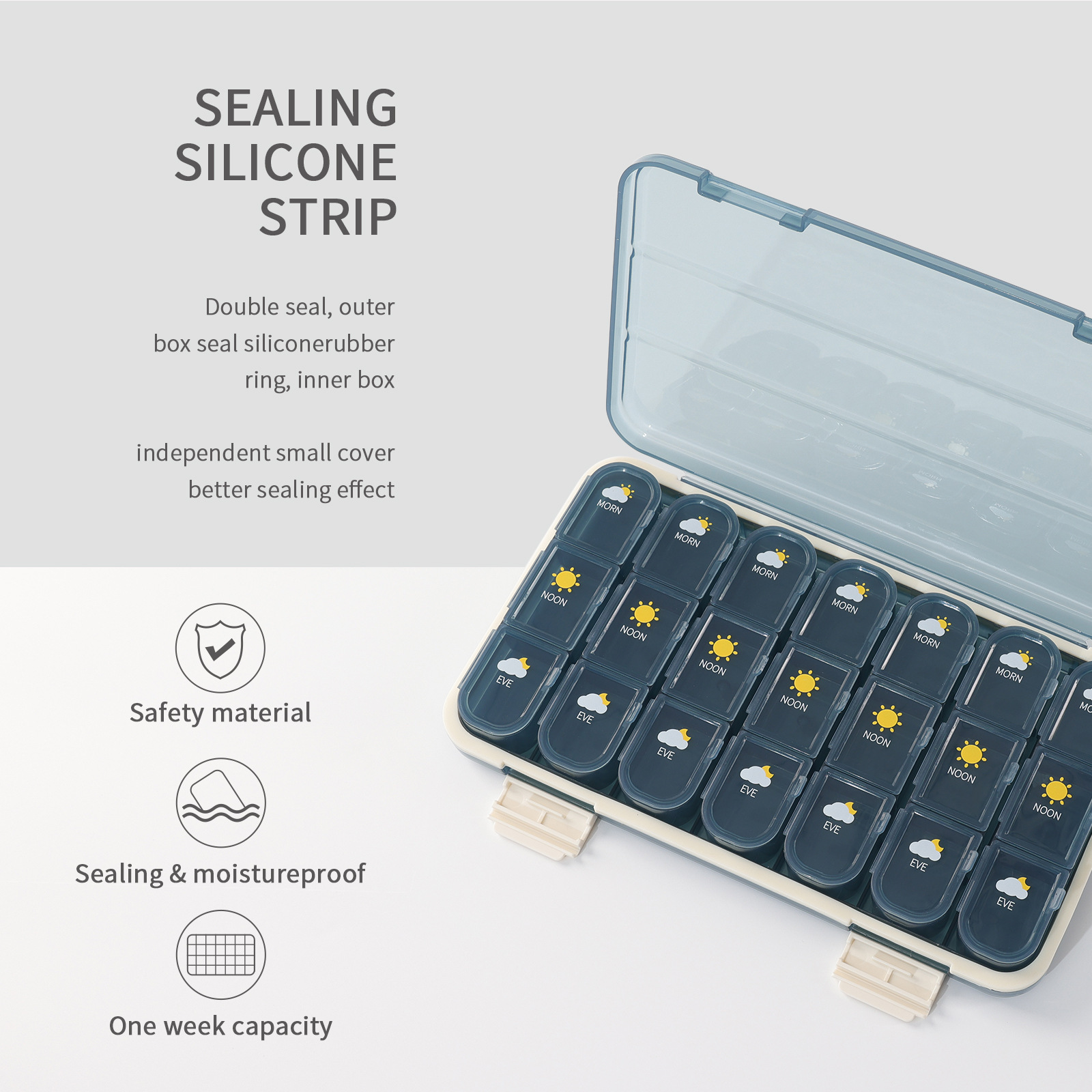 The medicine box is portable for 7 days in the morning, noon and evening to remind the medicine dispenser to take medicine for a week, cut medicine, and carry-on medicine packaging box with large capacity