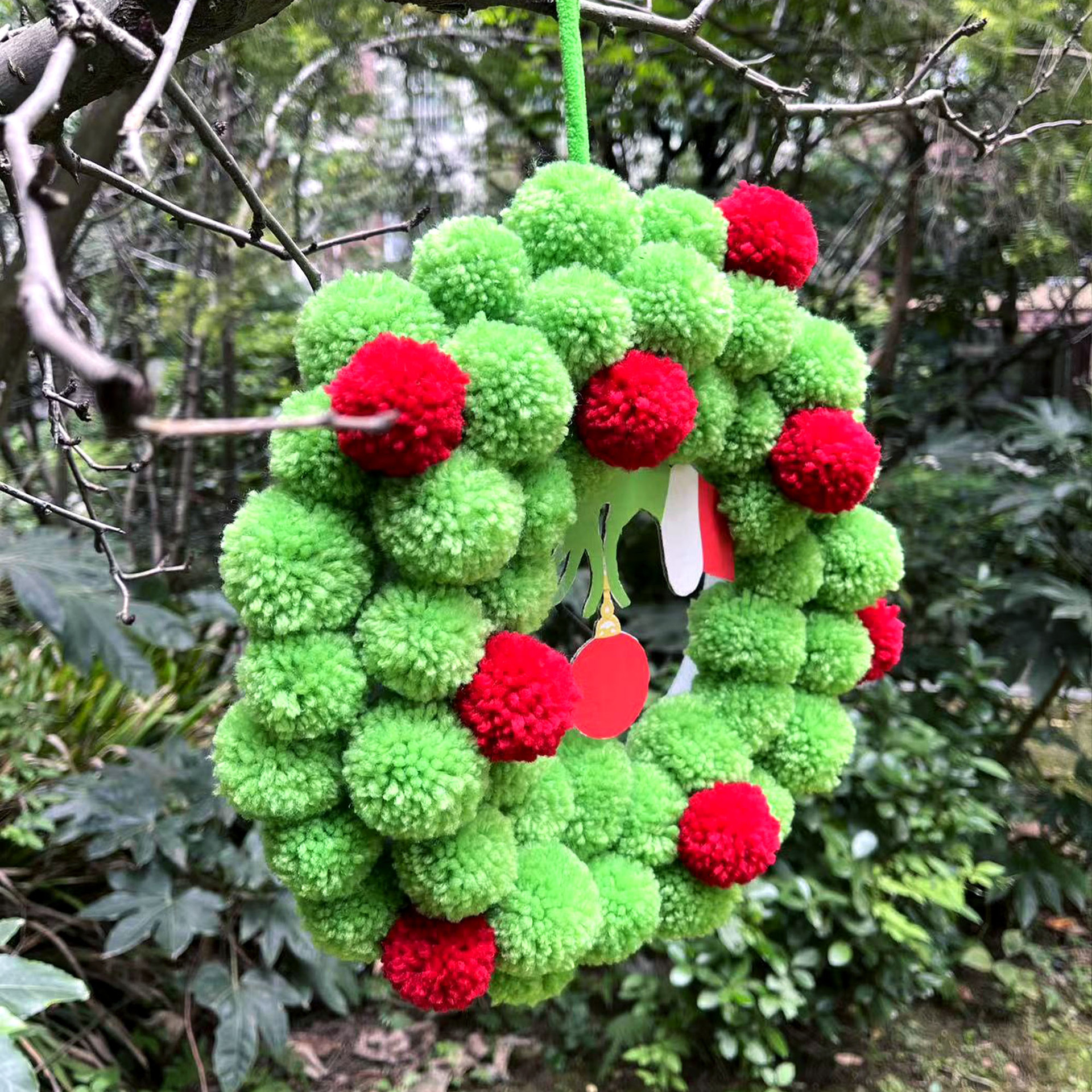 Christmas Grinch ghost hand fur ball Garland wreath Christmas door decoration door plate pendant _voghion.com