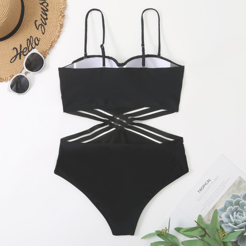 New European and American Sexy Black Triangle One-piece Swimsuit Women's Steel-braced Hard-packed High Waist Bikini Cross-border Foreign Trade