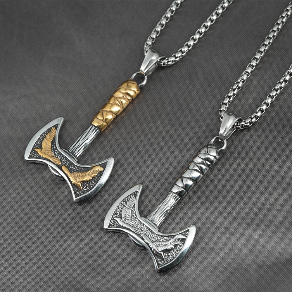 Tendencia de la moda europea y americana retro joyería personalidad de la calle hip hop titanio acero no se desvanece hacha colgante collar de la joyería de los hombres