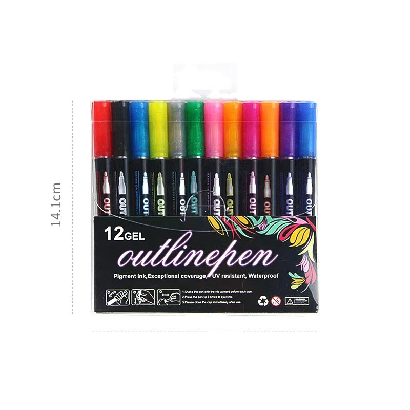 Contour pen double line Contour pen metal flash pen set marker pen hand account pen fluorescent pen brush wholesale