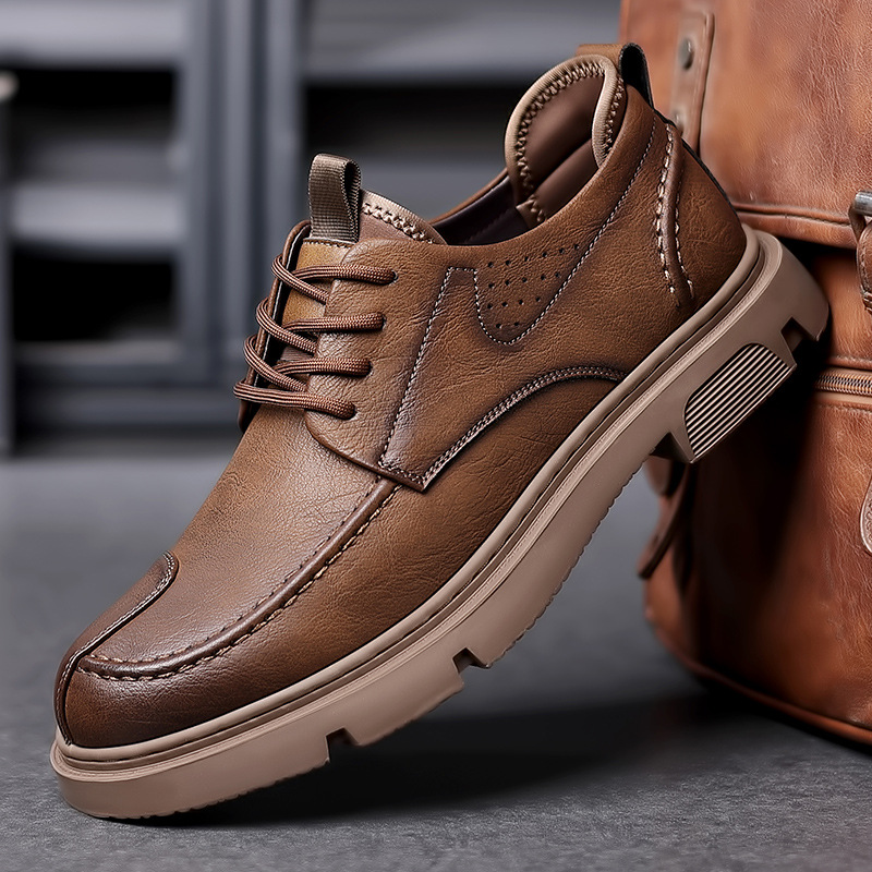 2024 new spring and autumn cowhide casual shoes men's shoes Baita leather shoes business low-top shoes trendy tooling Martin leather shoes