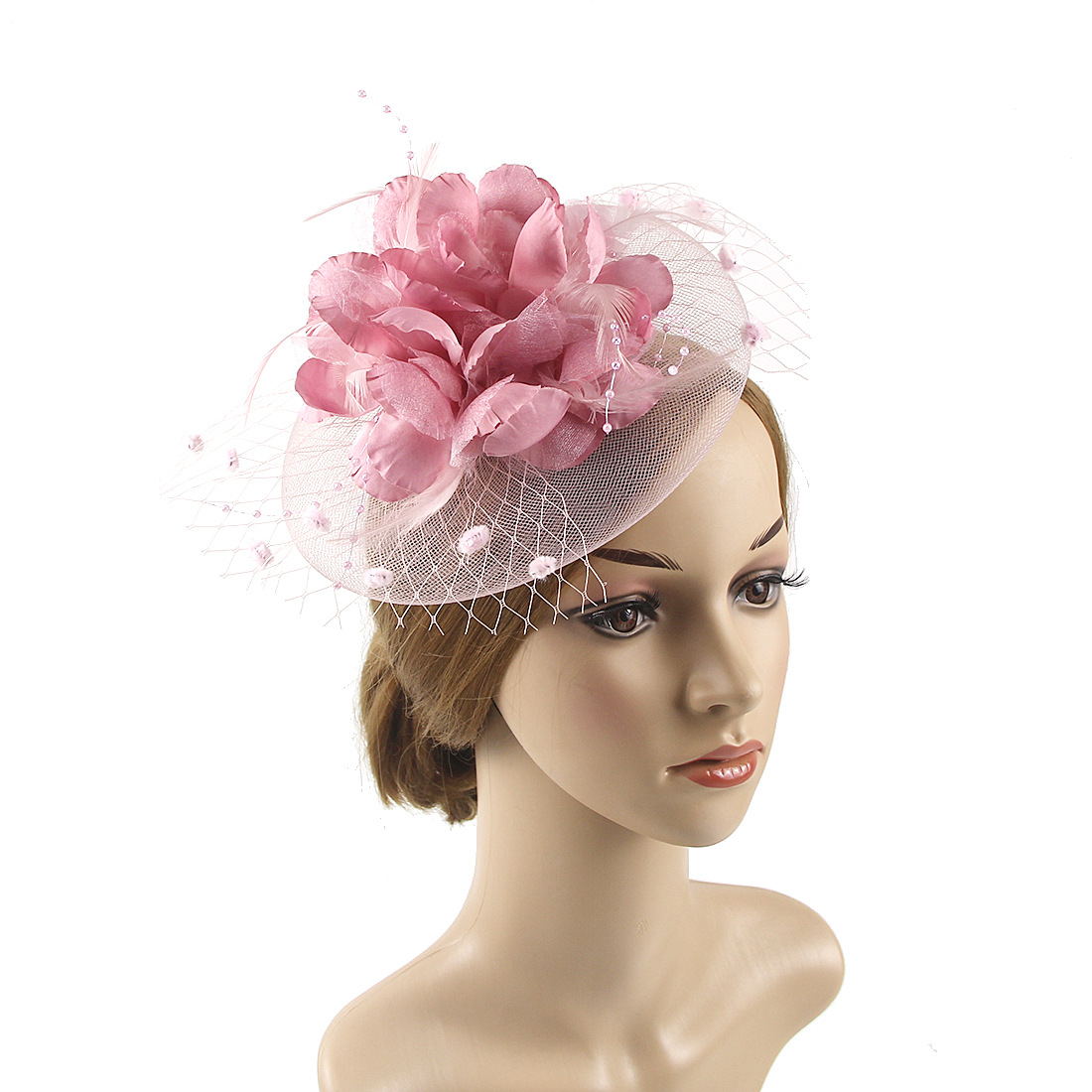 Boutique factory direct bridal hat retro mesh hair flower feather hair accessories small hat hairpin bridal headdress_voghion.com