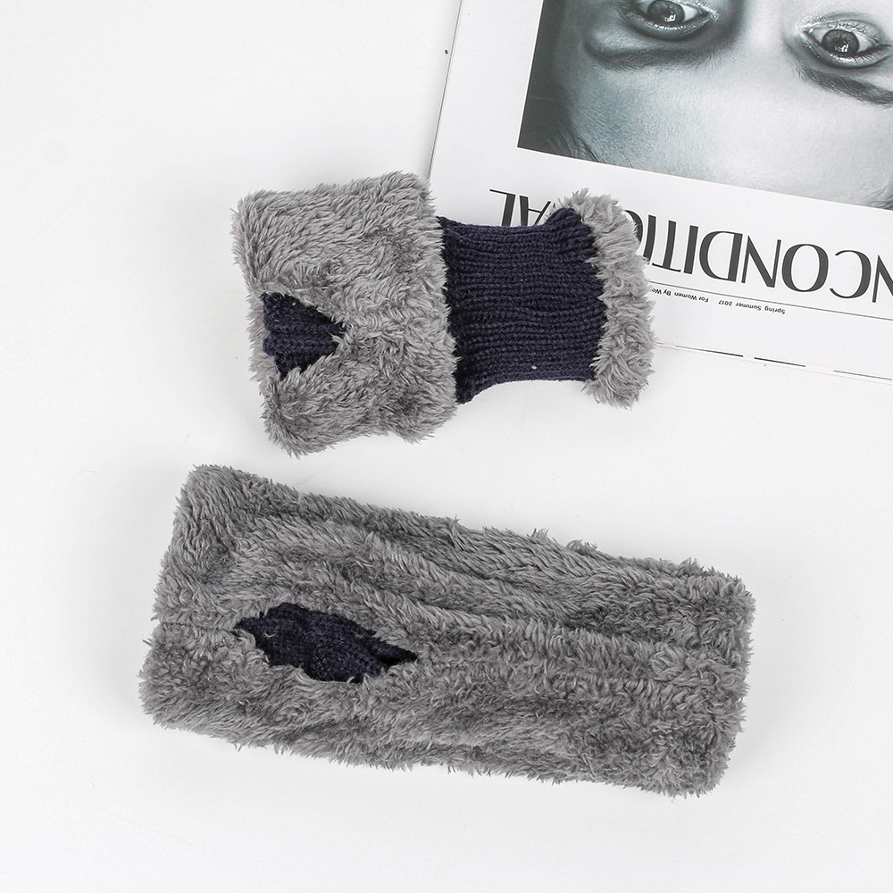 Cross-border cashmere thickened knitted wool gloves autumn and winter diamond-shaped missing finger sleeve Europe and the United States warm thick Mao Mao short gloves