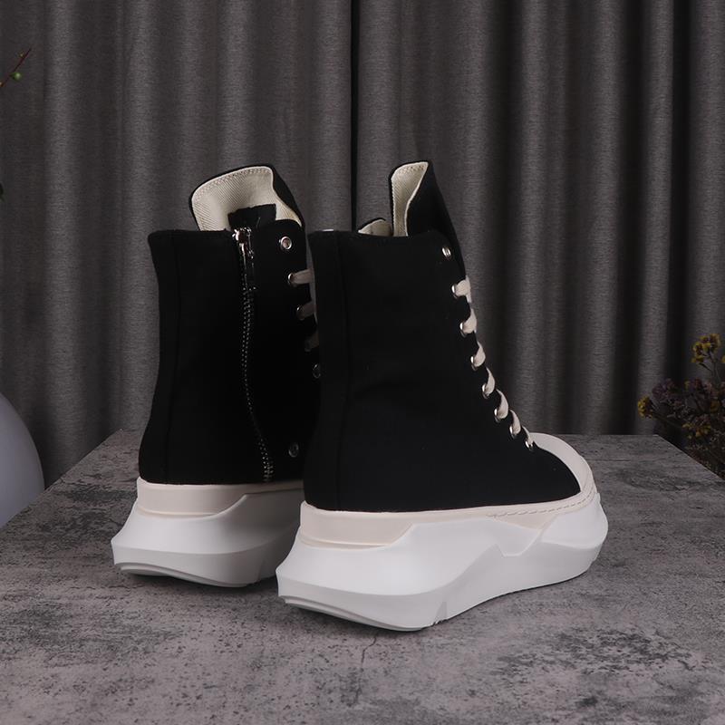 G101 casual couple trendy heightening short boots for women RO high-top black canvas shoes for men with pleated thick soles in spring and summer