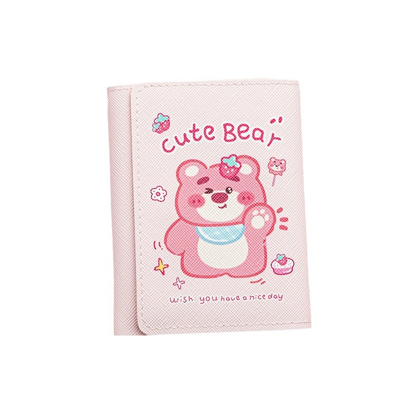 Cross-border manufacturers wholesale cartoon women's buckle short three-fold wallet card bag coin purse multi-card wallet