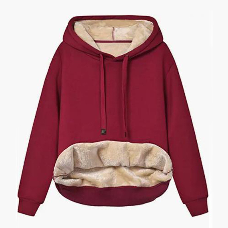 European and American cross-border Amazon popular 2023 Winter Women's warm lambswool pocket hooded sports sweater jacket