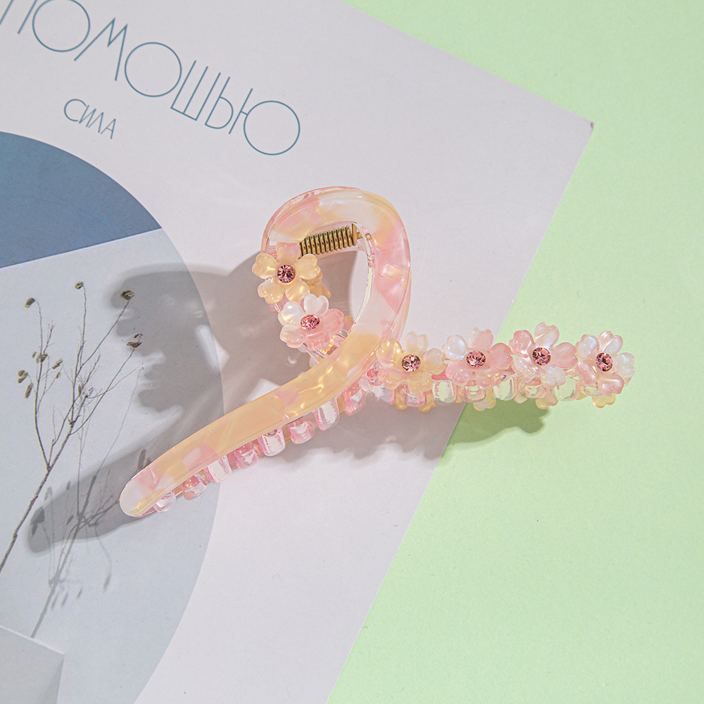 Cross-border Fresh and Sweet Flower Hairpin Diamond Clamp Acrylic Disc Hairpin Women's Bath Hair Clamp Internet Celebrant Headwear_voghion.com