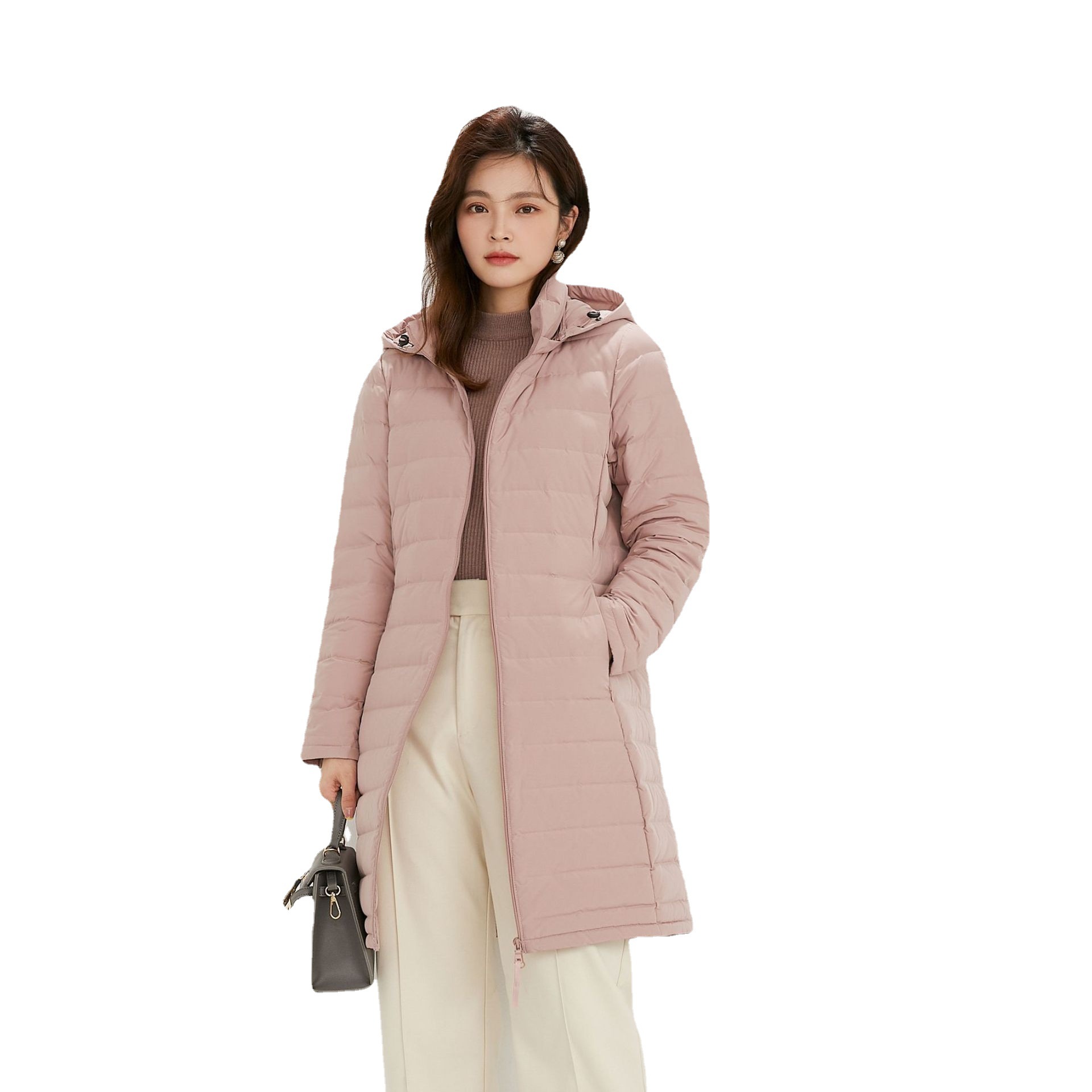 Winter Siyu new style women's 90 velvet solid color women's hooded hooded seamless down jacket mid-length plus size coat