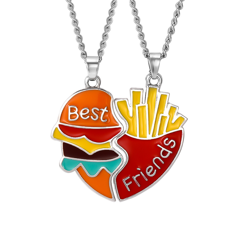 AliExpress Amazon New Rainbow Hamburger Fries Necklace Fashion Love Stitching Good Friends Couple Pendant Women