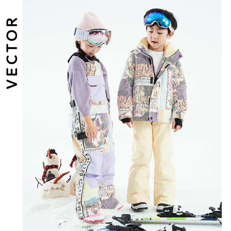 VECTOR Children's Ski Suit suit Winter Thickened Cold-proof Waterproof Warm Ski Suit for Boys and Girls Ski Pants