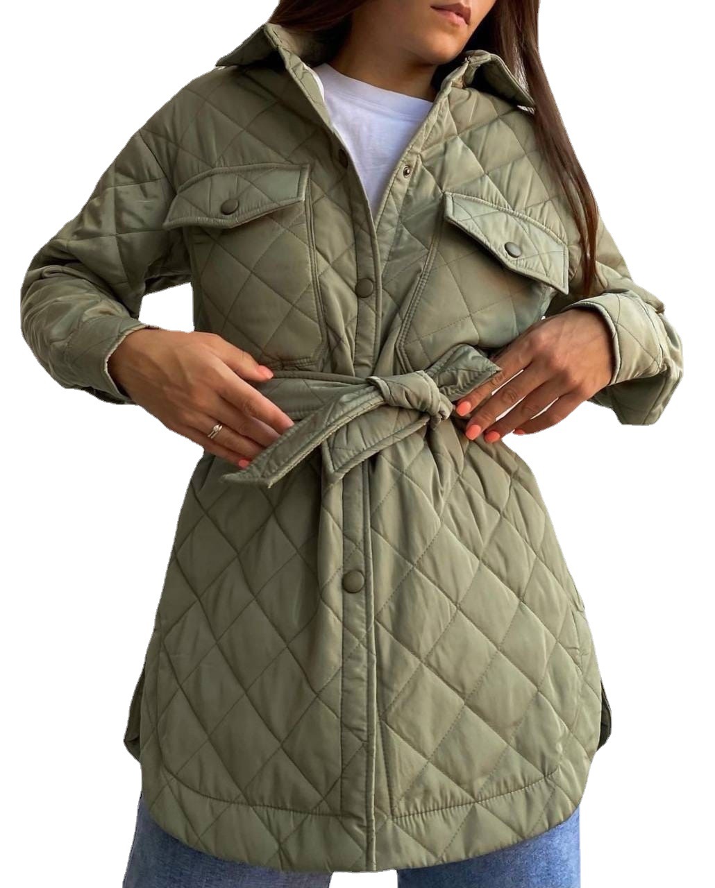 Long Breasted Lapel Loose Warm Plaid Cotton-padded Coat New Arrival 2022 Autumn and Winter All-match Thickened Cotton-padded Coat Women's European and American Style