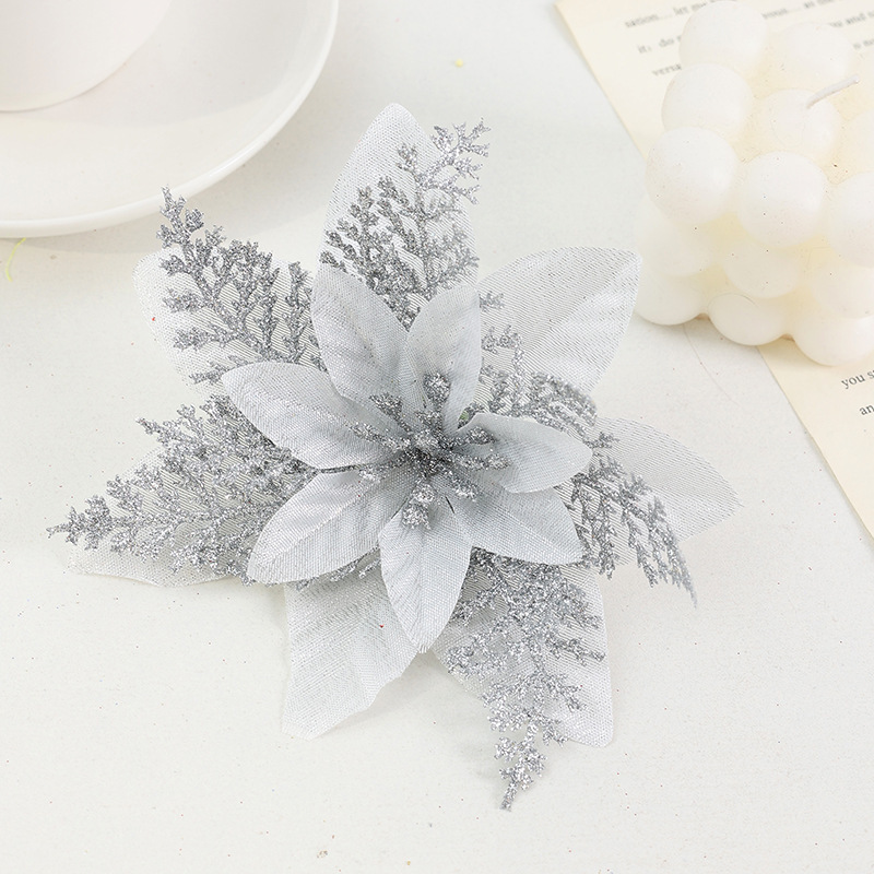 クロスボーダーのクリスマスの金色の二重のスパンコールのシミュレーションの花の金粉の花のクリスマスの装飾の部品のメーカーの卸売り|undefined
