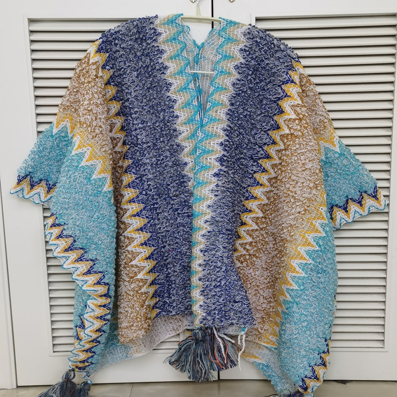 Autumn and winter thickened ethnic style Tibet Yunnan tourism knitted color tassel cardigan women's hair shawl