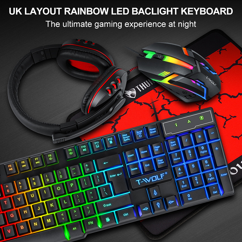 Thunderwolf TF800 keyboard mouse headset suit game four-in-one Spanish Arabic Russian four-piece set