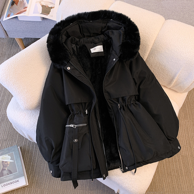 Parker Clothing Women's Winter 2024 New Slim Down Cotton-padded jacket Fashion All-match fleece-lined Thick Fur One-piece Jacket