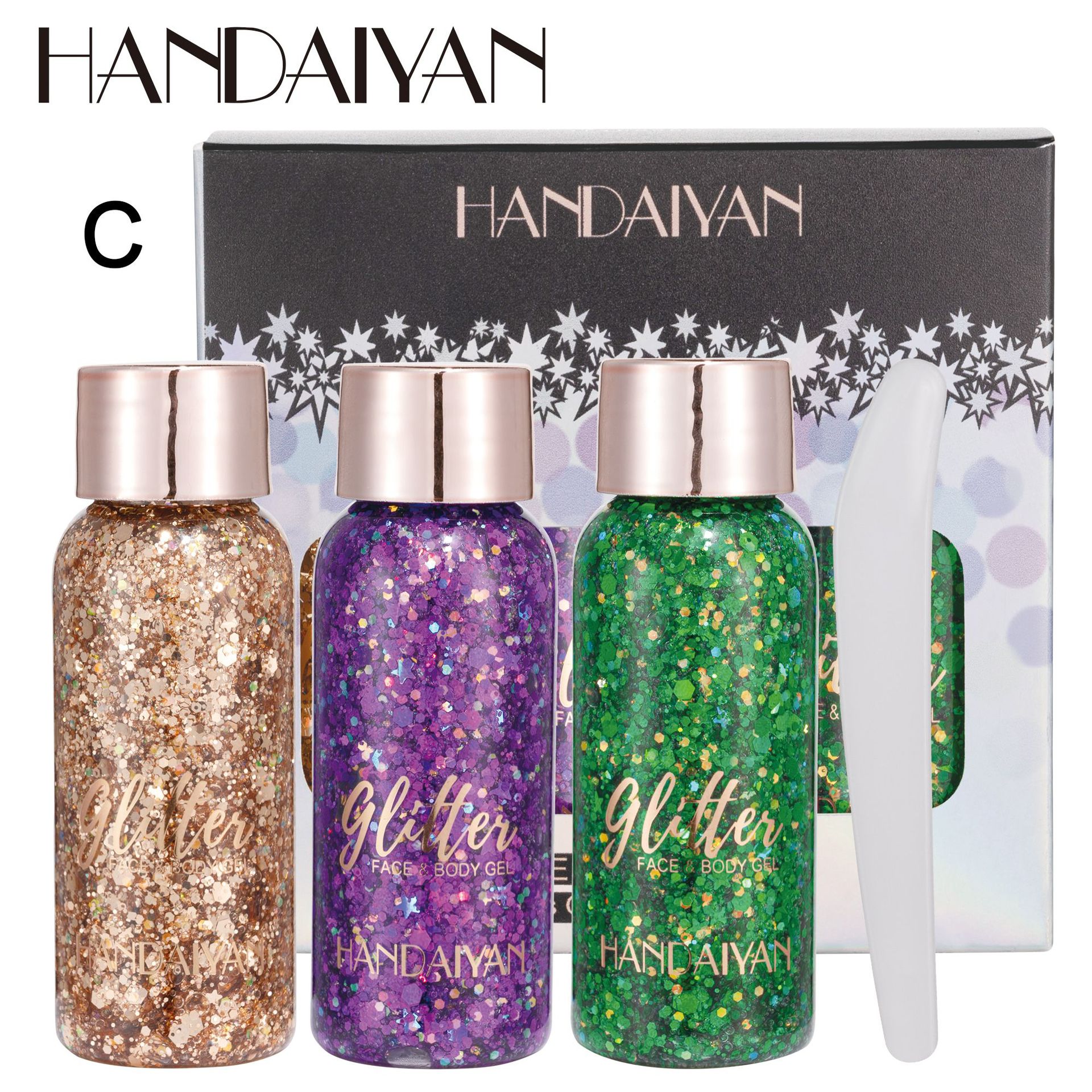 HANDAIYAN Flash Eyeshadow Sequin Gel 3 Sets Mermaid Face Body Milk Performance Stage Night Shop Makeup