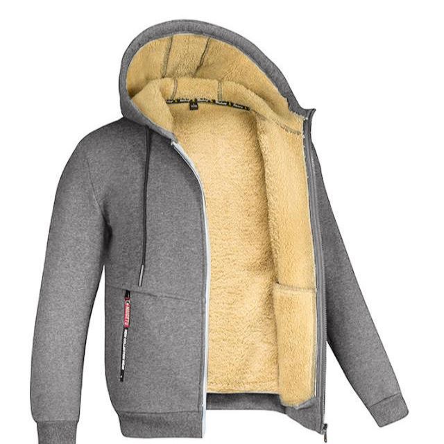 Winter sweater men's hooded new trendy handsome loose fleece-lined thickened cold-proof lambswool liner coat for men