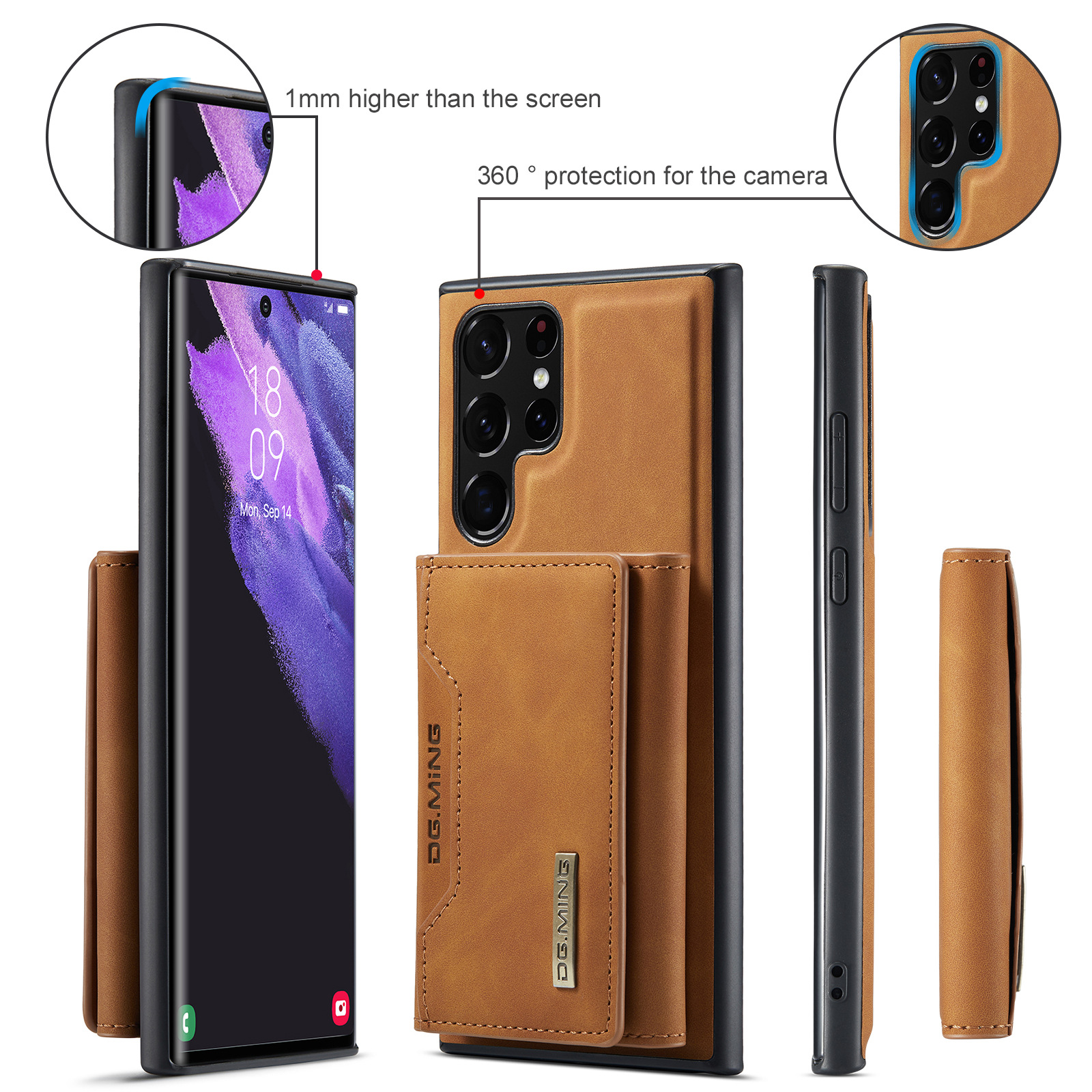 M2 for Samsung S23 Ultra Triple Magnetic Card Case S22 Ultra Retro Wallet Phone Case_voghion.com
