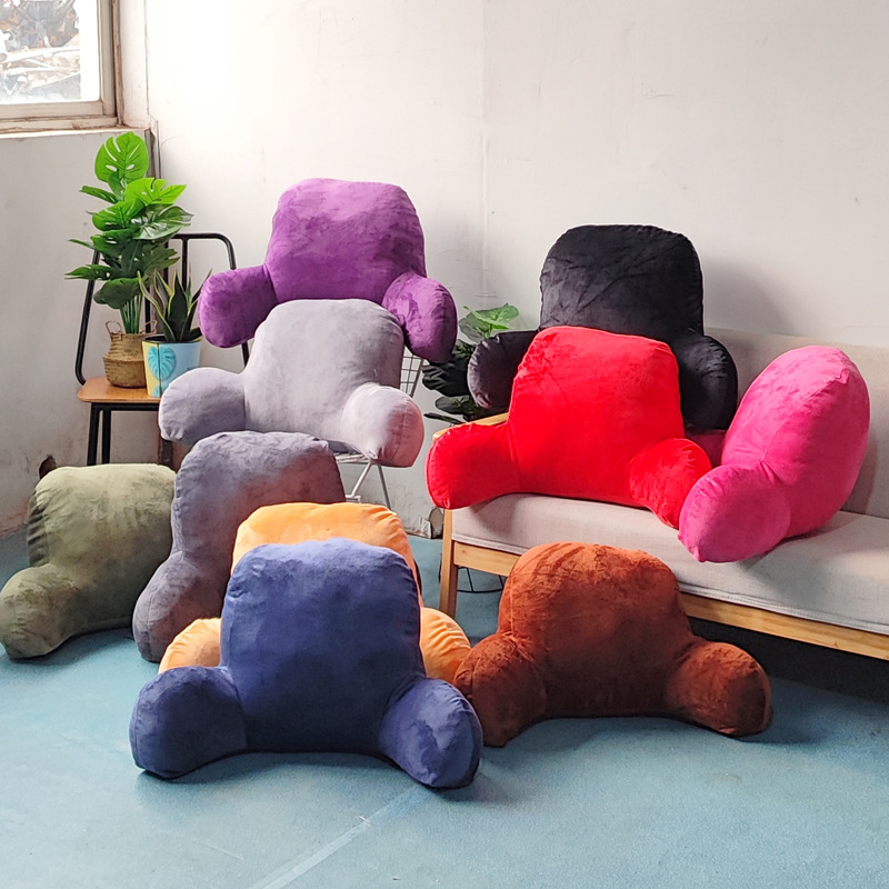 Solid color plush cushion with armrest memory cotton waist sofa back pillow warm crystal velvet pillow can be customized