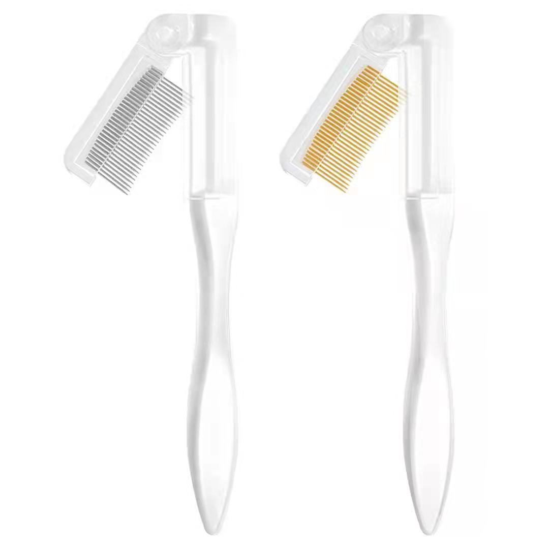 New folding steel tooth eyebrow comb eyelash comb professional eyebrow trim eyebrow clip eyebrow scissors eyelash brush factory direct sales